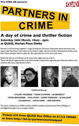 Partners in Crime Flyer - featuring A.K. Benedict, Fiona Cummins, Steph Broadribb, Paul Finch, Barry Forshaw, Stuart MacBride, SJ Holliday, Jo Jakeman, David Mark and Roz Watkins