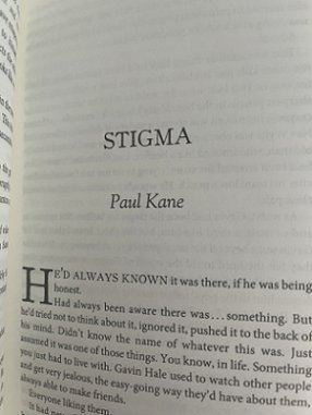 photograph showing the title page of Paul Kane's story 'Stigma' - in Shadowplays, edited by Peter Coleborn and Mike Chinn