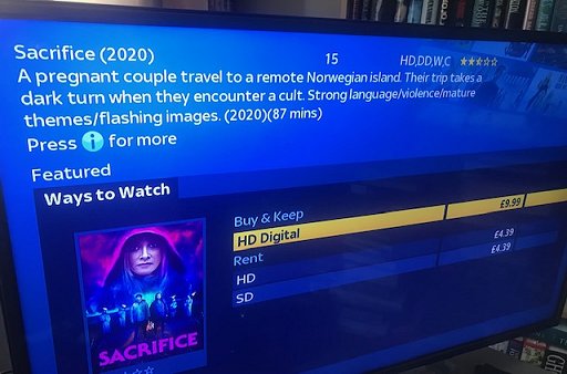 Screenshot: Sacrifice information on Sky Store