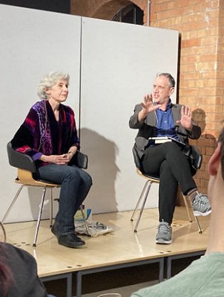 Michelle Paver and interviewer Mark Norman 