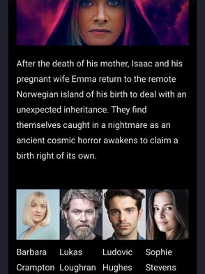 Screenshot - information on Sacrifice, featuring Barbara Crampton, Lukas Loughran, Ludovic Hughes and Sophie Stevens