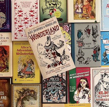 Book display featuring Wonderland, edited by Marie O'Regan and Paul Kane